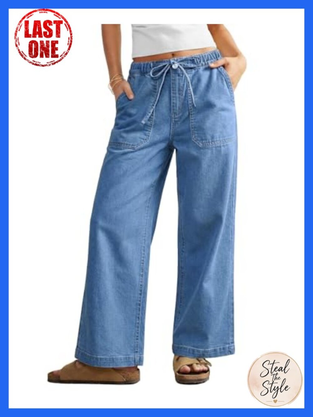 High Waisted Wide Leg Jeans with Pockets Stretchy Denim Pants